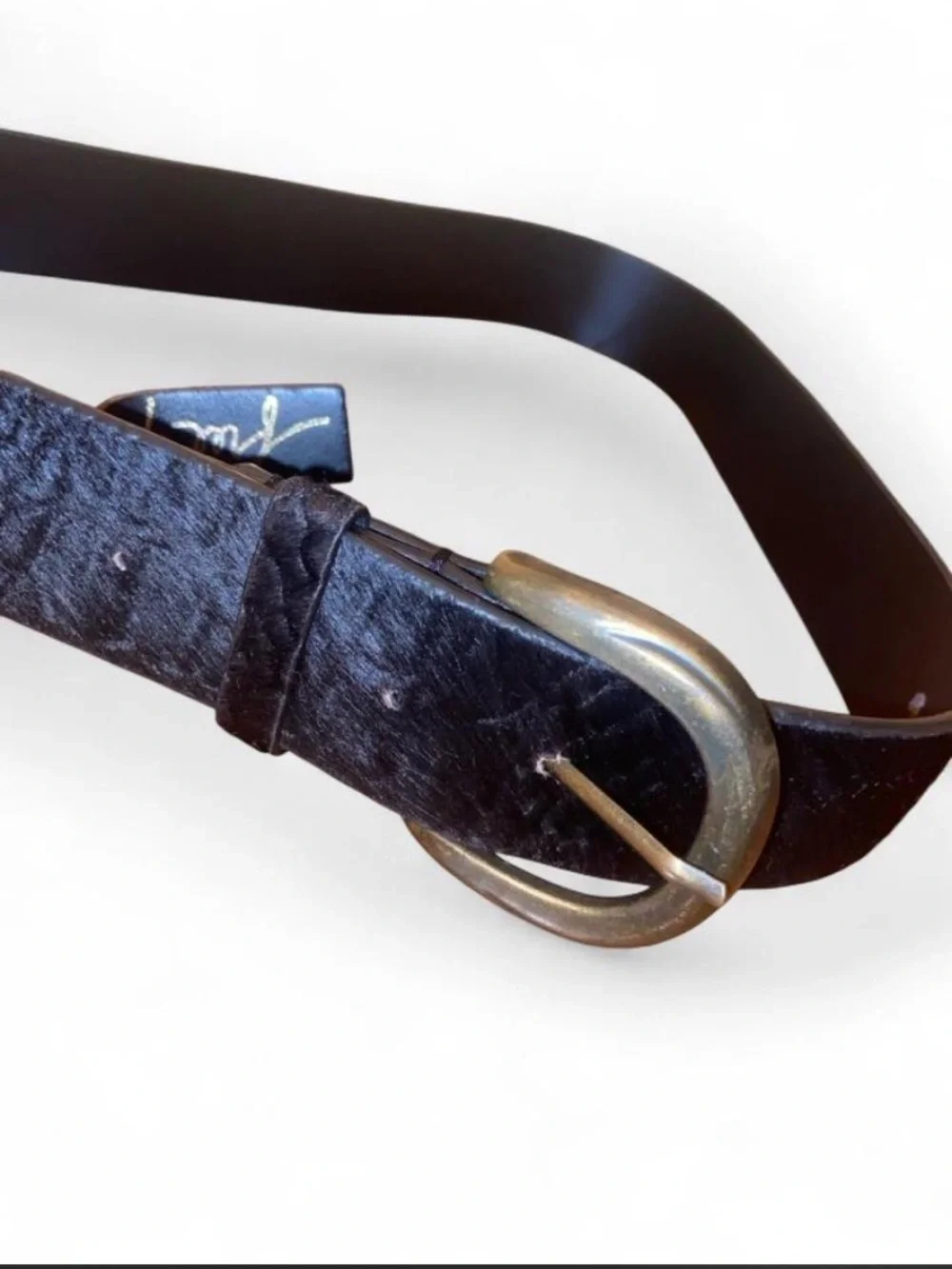 Free People Cassie Coin Black Snake Embossed Calf Hair Leather Belt – M/L